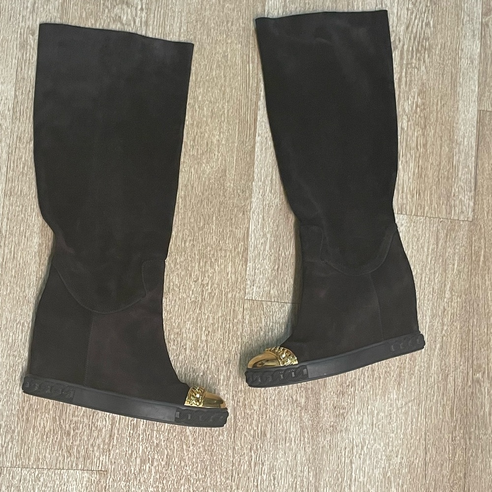 CASADEI BLACK SUEDE BOOTS W/GOLD TOE